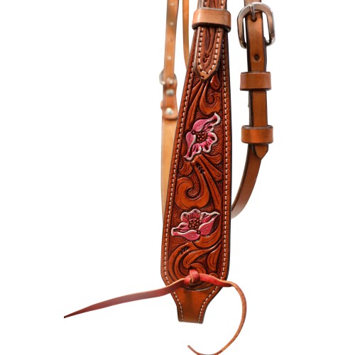 Fort Worth Carved Pink Floral Headstall